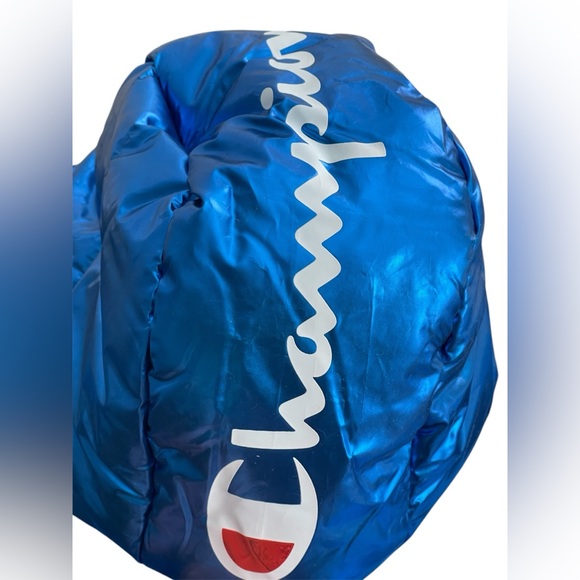 RARE Champion x NASA Metallic Puffer Jacket Mens Blue Quilted Space - Picture 11 of 12